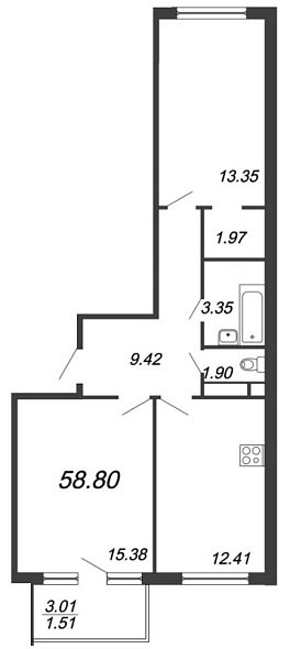 Ariosto, III кв. 2021, 2 комнаты, 58.80 м2