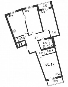 Приморский квартал, III кв. 2022, 3 комнаты, 86.17 м2