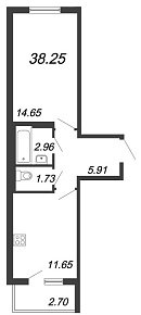 Новое Сертолово, IV кв. 2021, 1 комната, 38.25 м2