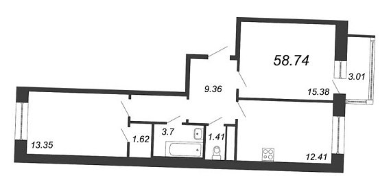 Ariosto, III кв. 2021, 2 комнаты, 58.74 м2