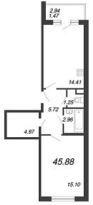 Ariosto, III кв. 2021, 1 комната, 45.88 м2