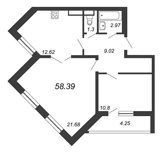Приморский квартал, III кв. 2022, 2 комнаты, 58.39 м2