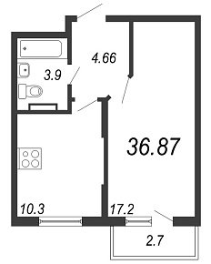 Новое Сертолово, IV кв. 2021, 1 комната, 36.87 м2