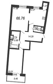 Приморский квартал, III кв. 2021, 2 комнаты, 66.76 м2