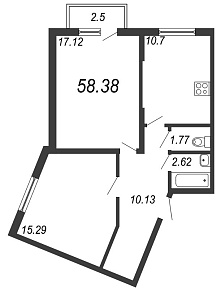 Новое Сертолово, IV кв. 2021, 2 комнаты, 58.38 м2
