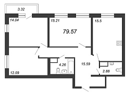 Приморский квартал, III кв. 2022, 3 комнаты, 79.57 м2