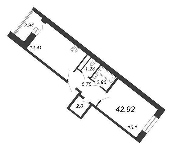 Ariosto, III кв. 2021, 1 комната, 42.92 м2