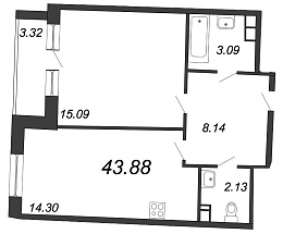 Ariosto, III кв. 2021, 1 комната, 43.88 м2