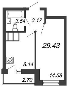 Приневский, IV кв. 2021, 1 комната, 29.43 м2