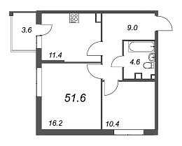 Inkeri, III кв. 2022, 2 комнаты, 51.60 м2