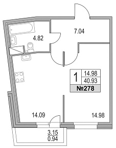 Приморский квартал, II кв. 2021, 1 комната, 40.93 м2