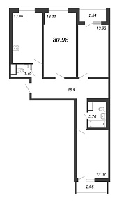 Приморский квартал, III кв. 2022, 3 комнаты, 80.98 м2