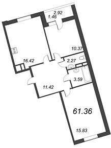 Ariosto, IV кв. 2020, 2 комнаты, 61.36 м2