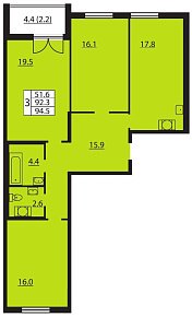 Цивилизация на Неве, II кв. 2021, 3 комнаты, 94.50 м2
