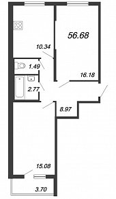 Новое Сертолово, IV кв. 2021, 2 комнаты, 56.68 м2