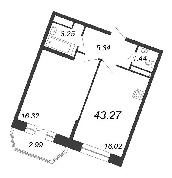 Ariosto, III кв. 2021, 1 комната, 43.27 м2