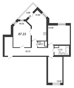 Приморский квартал, III кв. 2022, 3 комнаты, 87.23 м2