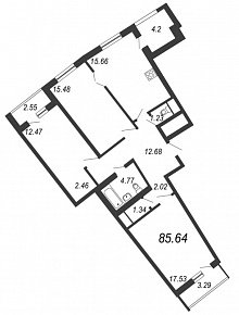 Приморский квартал, III кв. 2022, 3 комнаты, 85.64 м2