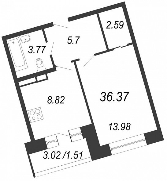 Ariosto, IV кв. 2020, 1 комната, 36.37 м2