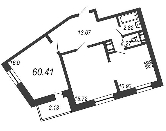 Приморский квартал, III кв. 2021, 2 комнаты, 60.41 м2
