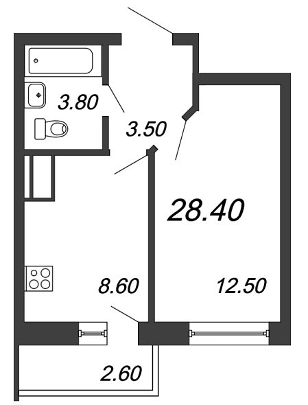 Приневский, IV кв. 2021, 1 комната, 28.39 м2