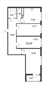 Геометрия, IV кв. 2022, 3 комнаты, 72.07 м2