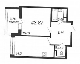 Ariosto, III кв. 2021, 1 комната, 43.87 м2