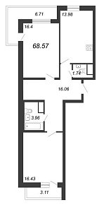 Приморский квартал, III кв. 2022, 2 комнаты, 68.57 м2