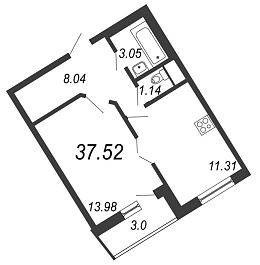 Приморский квартал, III кв. 2022, 1 комната, 37.52 м2