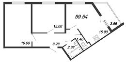 Новое Сертолово, IV кв. 2021, 2 комнаты, 59.54 м2