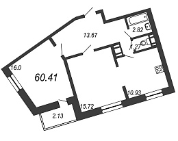 Приморский квартал, III кв. 2021, 2 комнаты, 60.41 м2