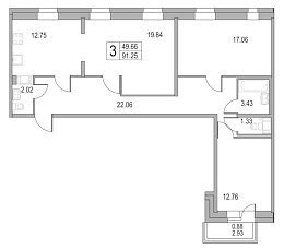 Приморский квартал, II кв. 2021, 3 комнаты, 91.25 м2