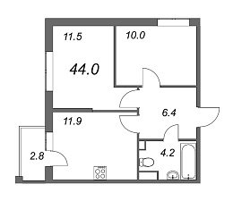 Inkeri, III кв. 2022, 2 комнаты, 44.00 м2