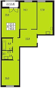 Цивилизация на Неве, II кв. 2021, 3 комнаты, 93.60 м2