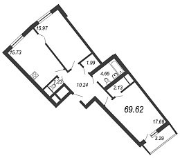 Приморский квартал, III кв. 2022, 2 комнаты, 69.62 м2