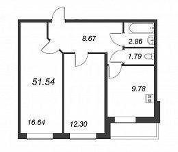 Приневский, IV кв. 2022, 2 комнаты, 51.54 м2