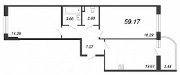Энфилд, IV кв. 2020, 2 комнаты, 59.17 м2