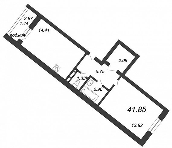 Ariosto, IV кв. 2020, 1 комната, 41.85 м2