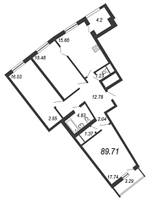 Приморский квартал, III кв. 2022, 3 комнаты, 89.71 м2