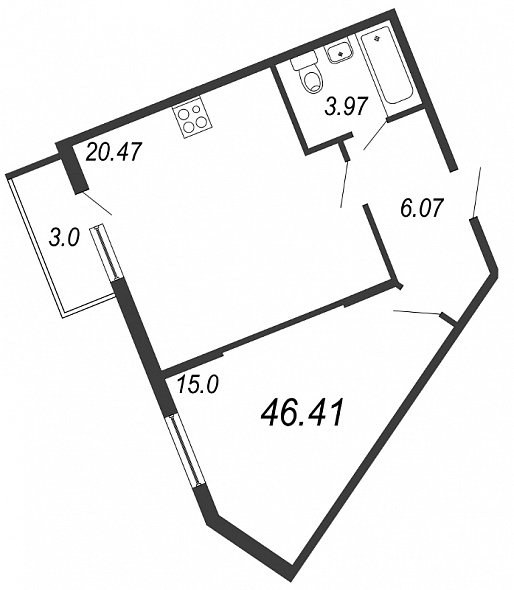 Новое Сертолово, IV кв. 2021, 1 комната, 46.41 м2