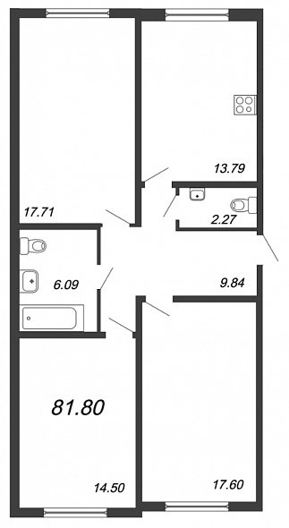 Шуваловский, IV кв. 2020, 3 комнаты, 81.80 м2