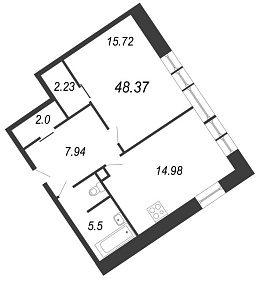 Ariosto, IV кв. 2020, 1 комната, 48.37 м2
