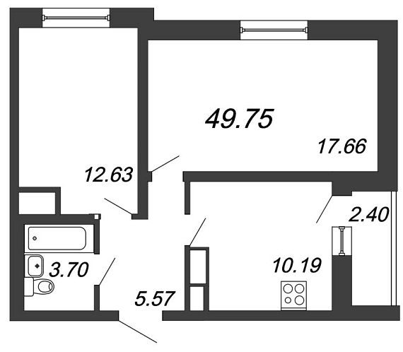 Приневский, IV кв. 2021, 2 комнаты, 49.75 м2