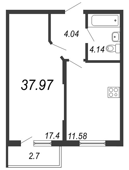 Новое Сертолово, IV кв. 2021, 1 комната, 37.97 м2