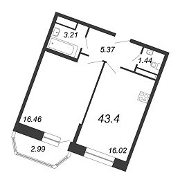 Ariosto, III кв. 2021, 1 комната, 43.40 м2