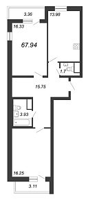 Приморский квартал, III кв. 2022, 2 комнаты, 67.94 м2