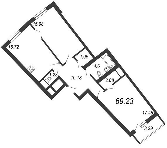 Приморский квартал, III кв. 2022, 2 комнаты, 69.23 м2
