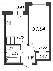 Приневский, IV кв. 2021, 1 комната, 31.04 м2