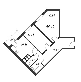 Приневский, IV кв. 2022, 2 комнаты, 60.12 м2