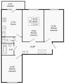 Шуваловский дуэт, IV кв. 2020, 3 комнаты, 71.74 м2